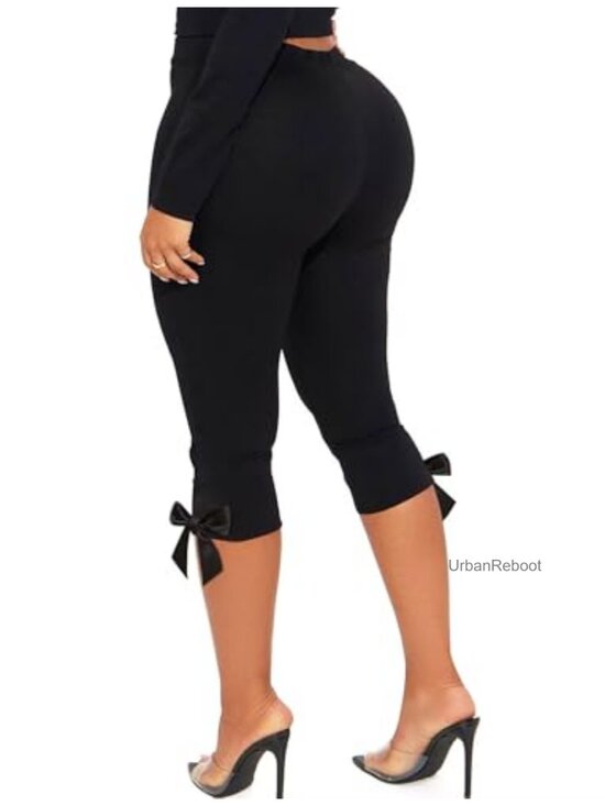 Pants - Capri Leggings Bow Tie 3/4 Length Cropped Casual Pants Skinny Going Out Bottoms